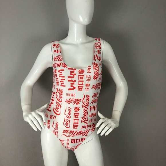 NEW COCA COLA WHITE & RED ONE-PIECE STRETCH SWIMSUIT Size Medium - Picture 1 of 4